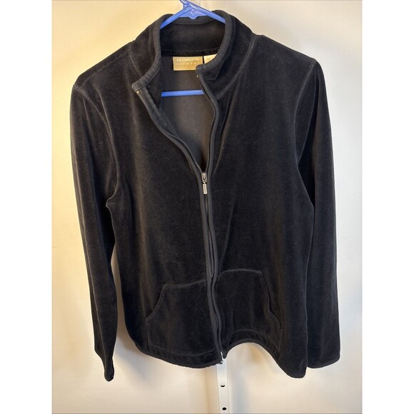 Liz Claiborne Velour Black Track Jogging Suit Full Zip Jacket Size Large ?vtg - Picture 1 of 4